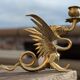 Large Brass Candlestick - Mythological Winged Griffin Dragon - Gothic
