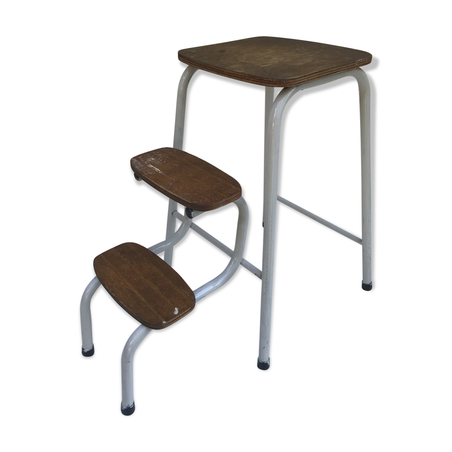 Antique grey metal step ladder