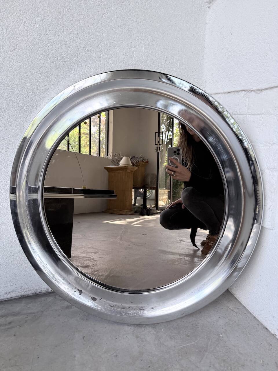 Miroir rond chrome Italie 1960