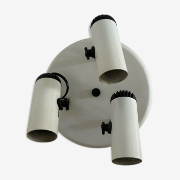 Adjustable wall lamp 3 vintage burners, white lacquered metal, Italy 1970