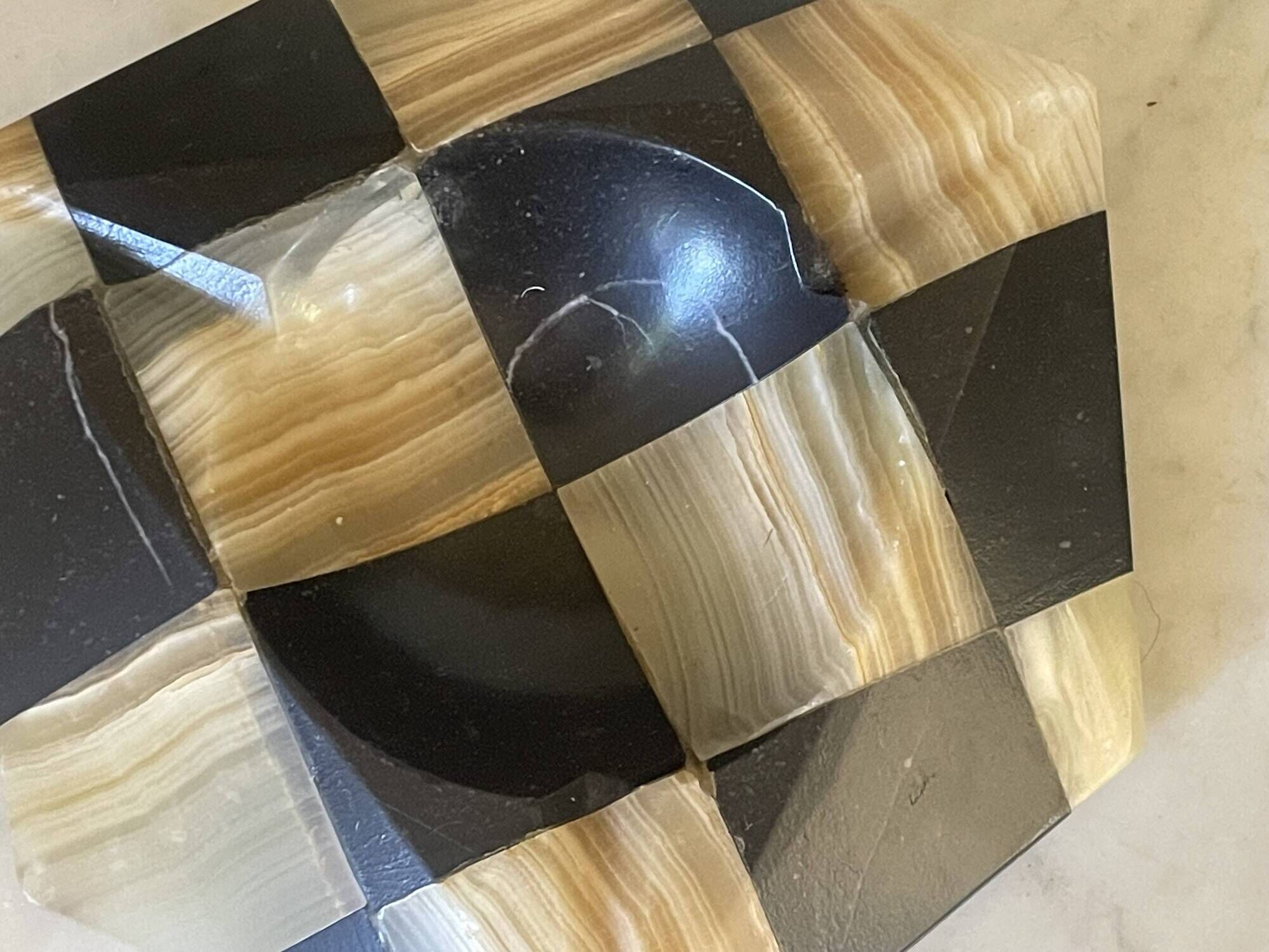 Cendrier, vide-poche hexagonal vintage en onyx et marbre
