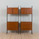 Pair of Italian mid century freestanding wall units in teak with brass handles.