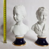 Porcelain biscuit busts by Camille Tharaud, children Louise and Alexandre Brongniart after Houdon