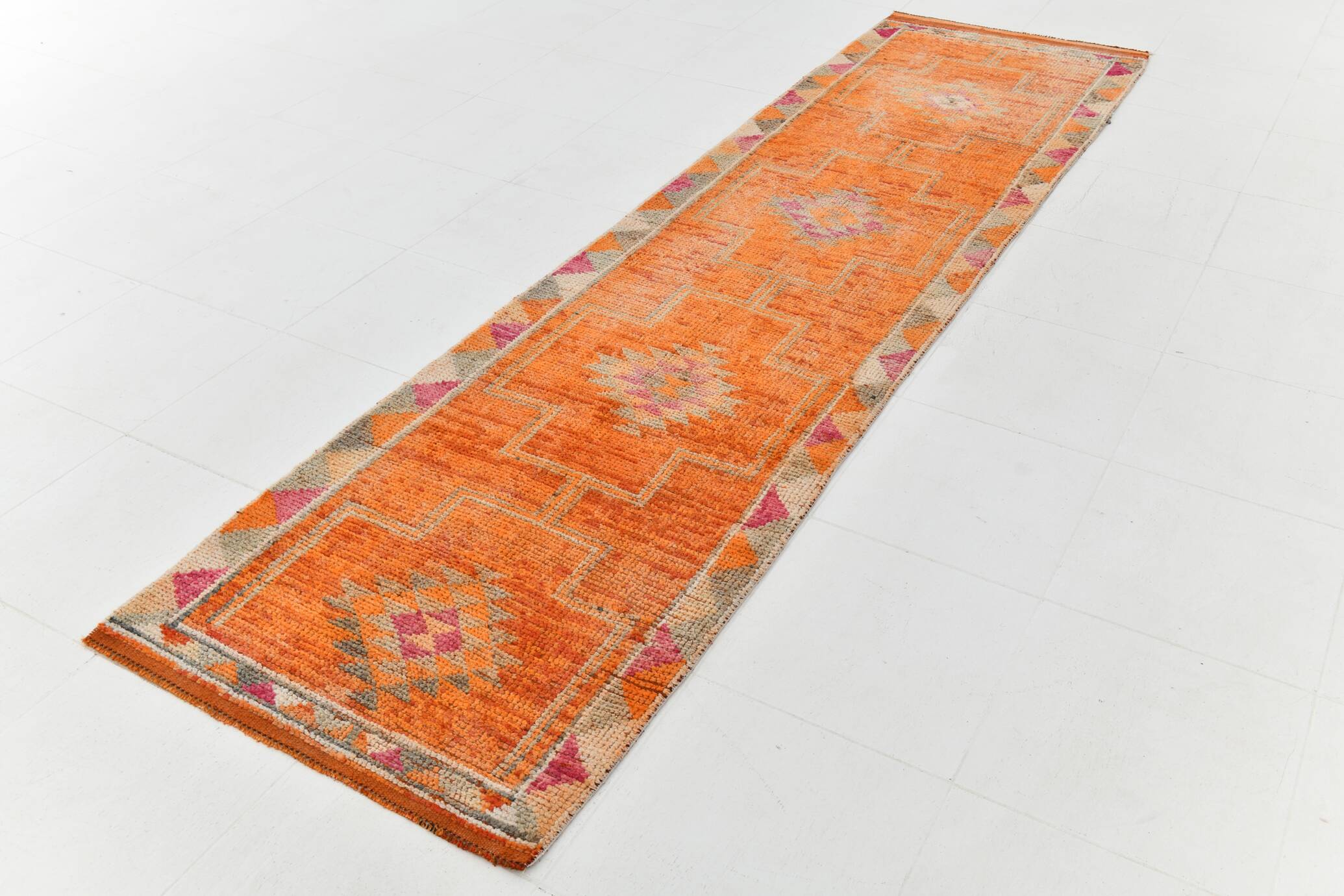 3x10 Burnt Orange Turkish Handmade Wool Runner Rug, 85x318 Cm