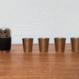 Set of 5 metal shot glasses in German owl style from the mid-century, 1960s.