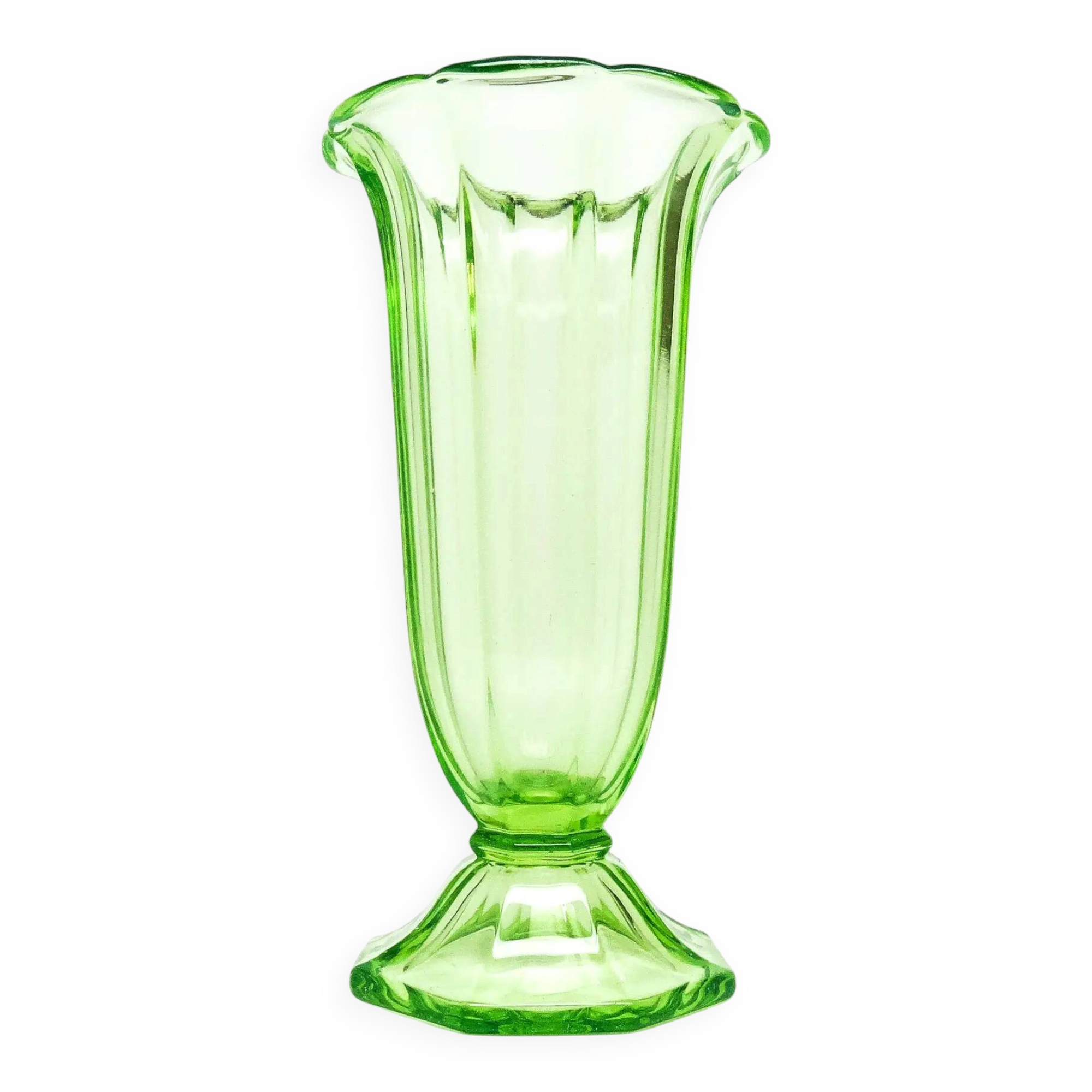 Art Deco vase, pressed uranium glass, Huta Zawiercie, Poland, 1930s