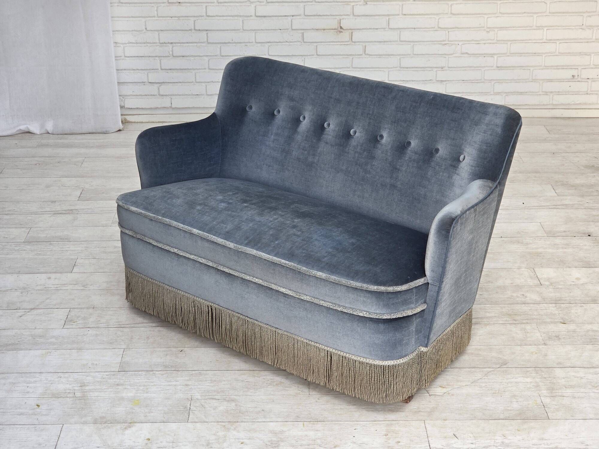 1970s, Danish 2-seater sofa, furniture velour, beech wood.