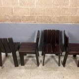 Chaises de salle à manger brutalistes et modernistes des années 70 en bois marron architectural