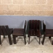 Brutalist and modernist dining chairs from the 1970s in architectural brown wood.