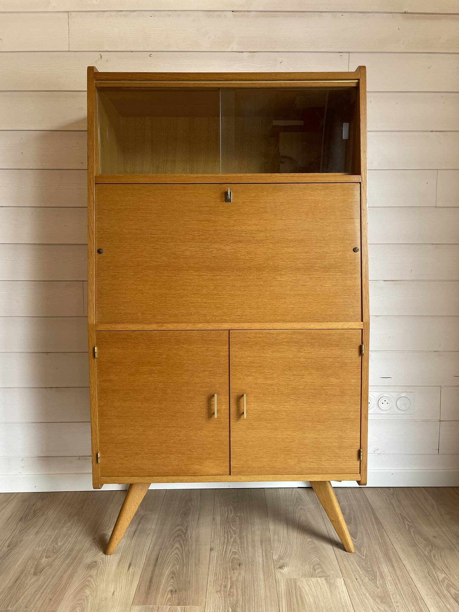 Vintage Scandinavian Secretary Desk 1960s - Oak Colour