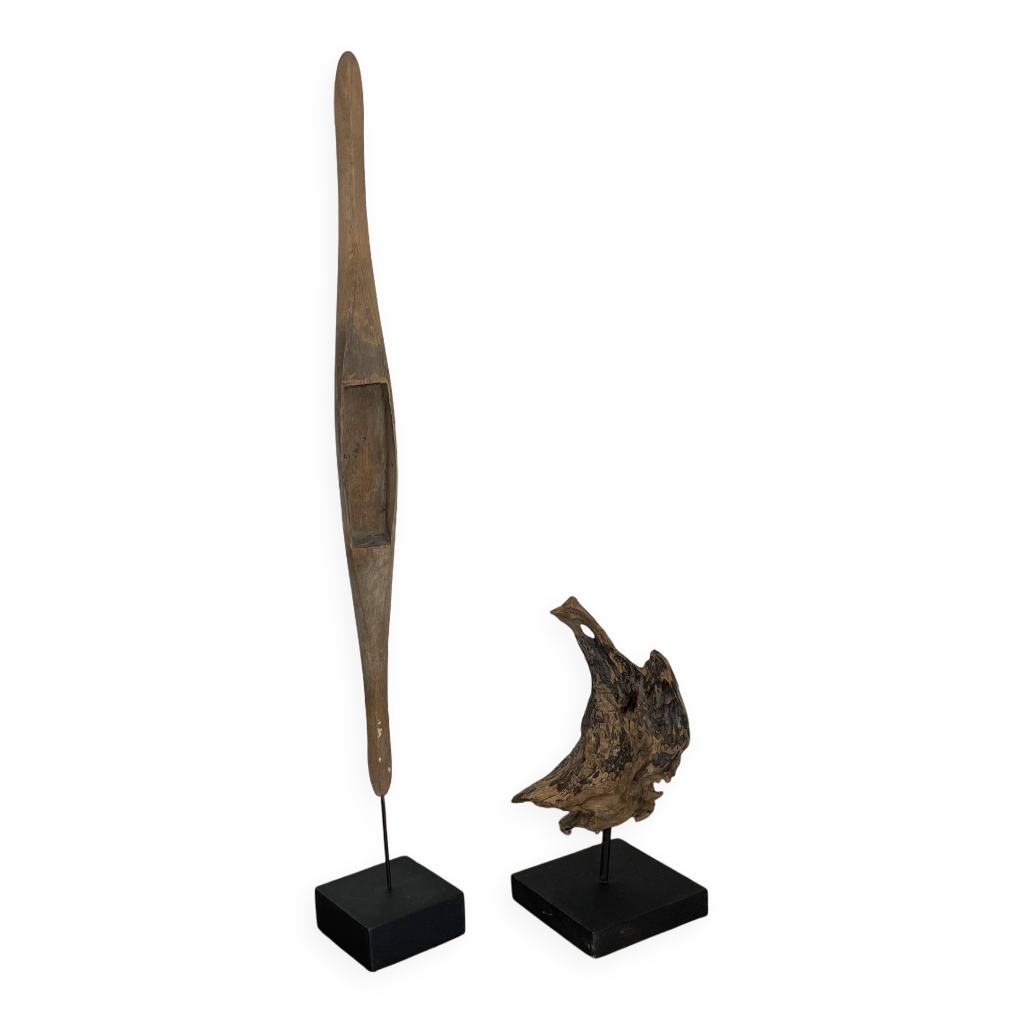 Set of 2 wooden sculptures on base