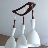 Large Scandinavian Pendant Light, Teak Wood and Glass