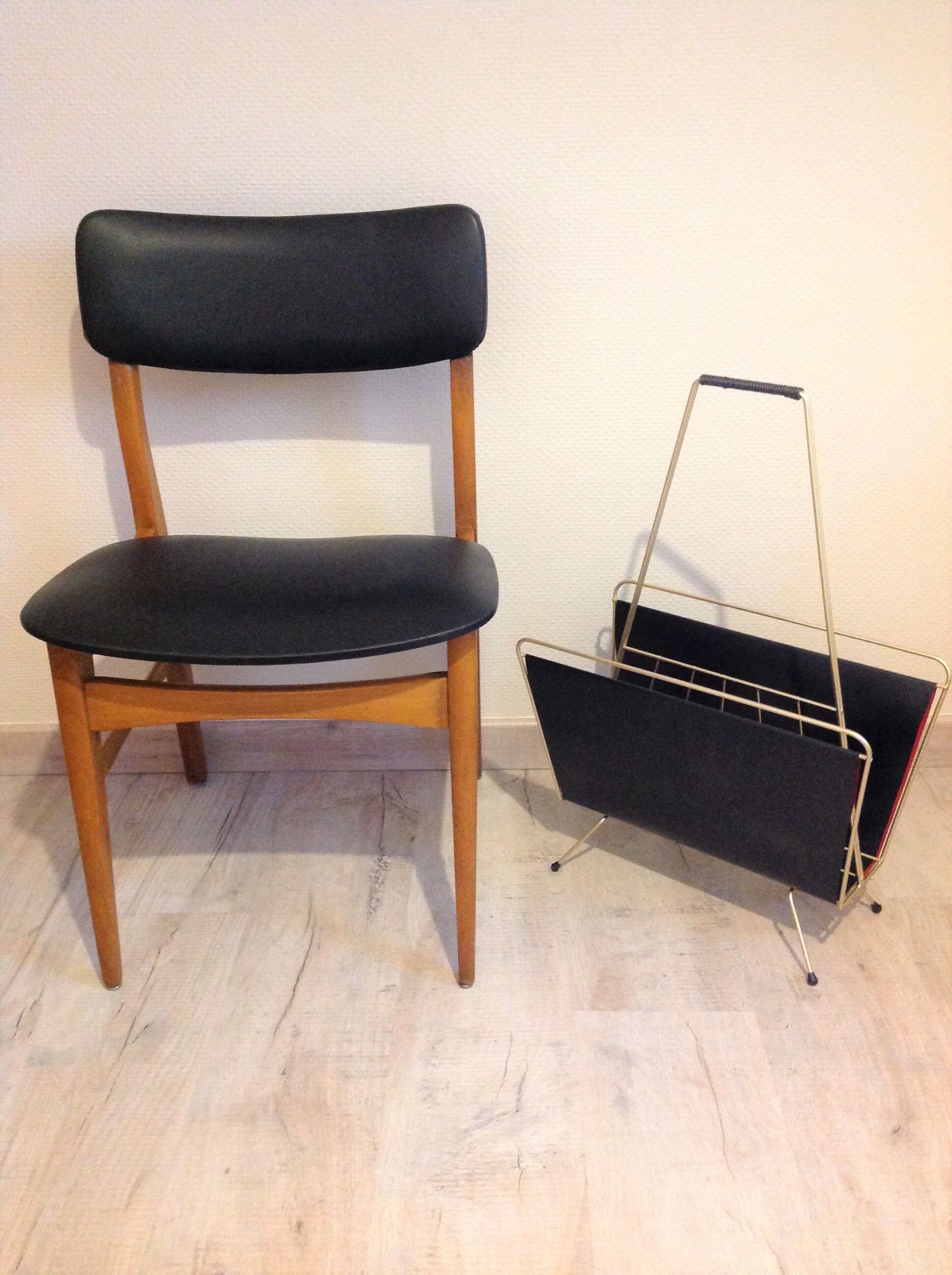 Magazine holder in gold metal and black / vintage dressing 60s-70s