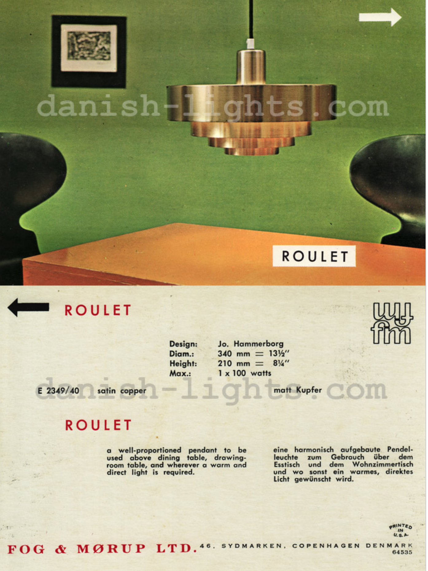 Pendant light Roulet by Jo Hammerborg for Fog & Mørup. Denmark 1960s.