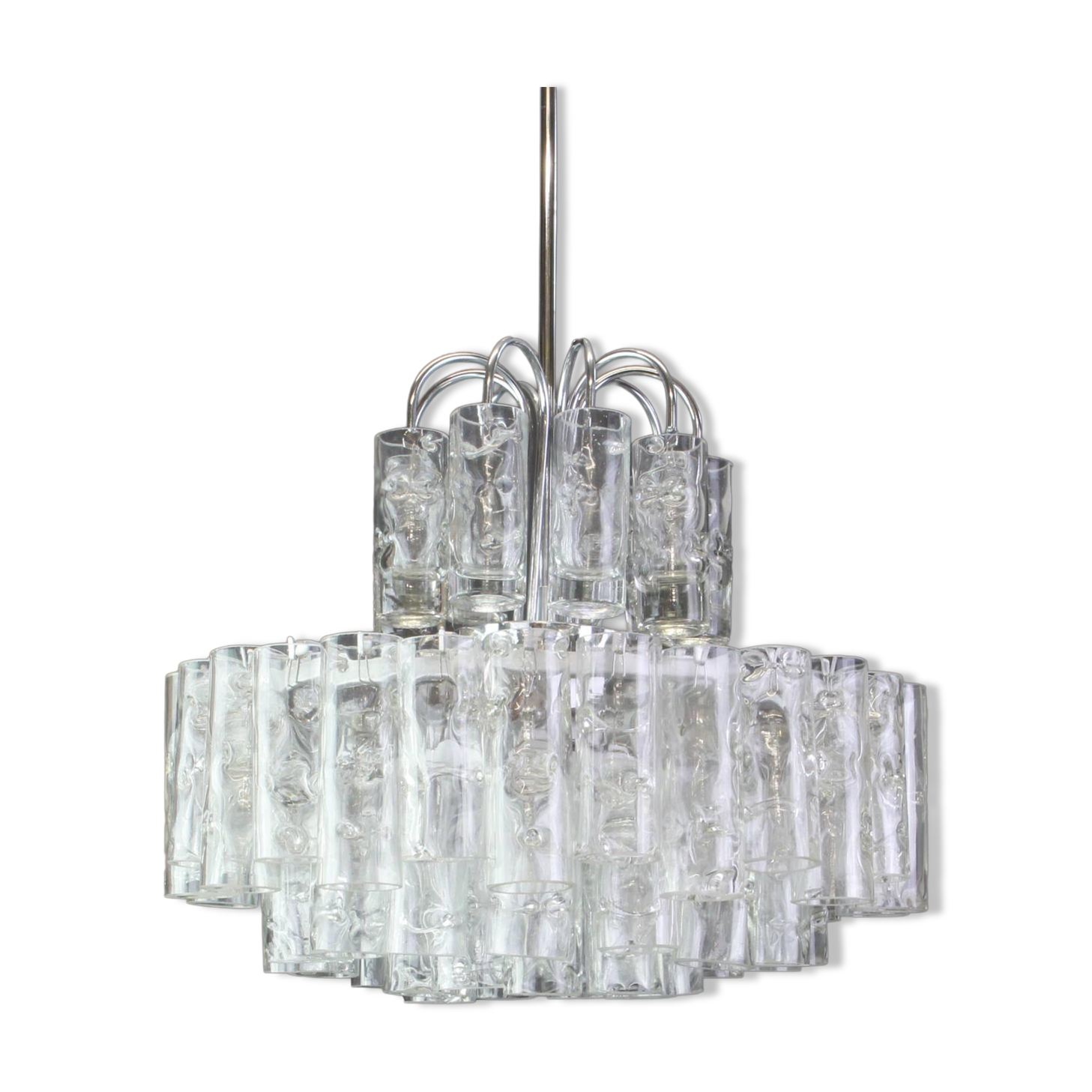 Superb glass tube chandelier in Murano ice by Doria, Germany, 1960s.