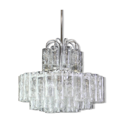 Superbe lustre tubes en verre glace Murano par Doria, Allemagne, années 1960