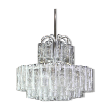 Superb glass tube chandelier in Murano ice by Doria, Germany, 1960s.