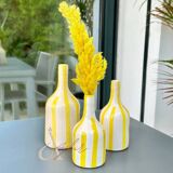 Striped yellow bottle artisan vase