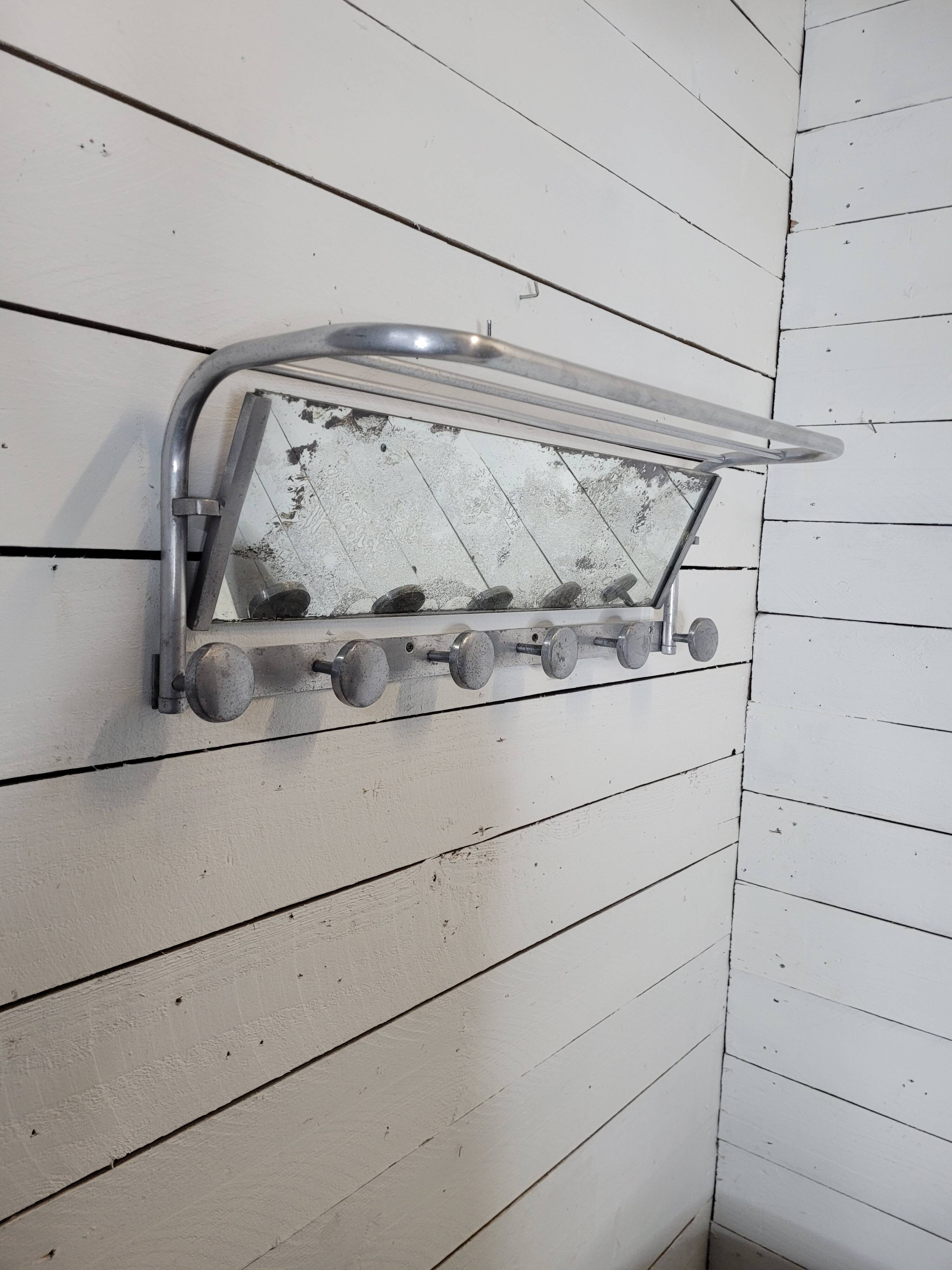 Swivel aluminum mirror wall coat rack from the 60s