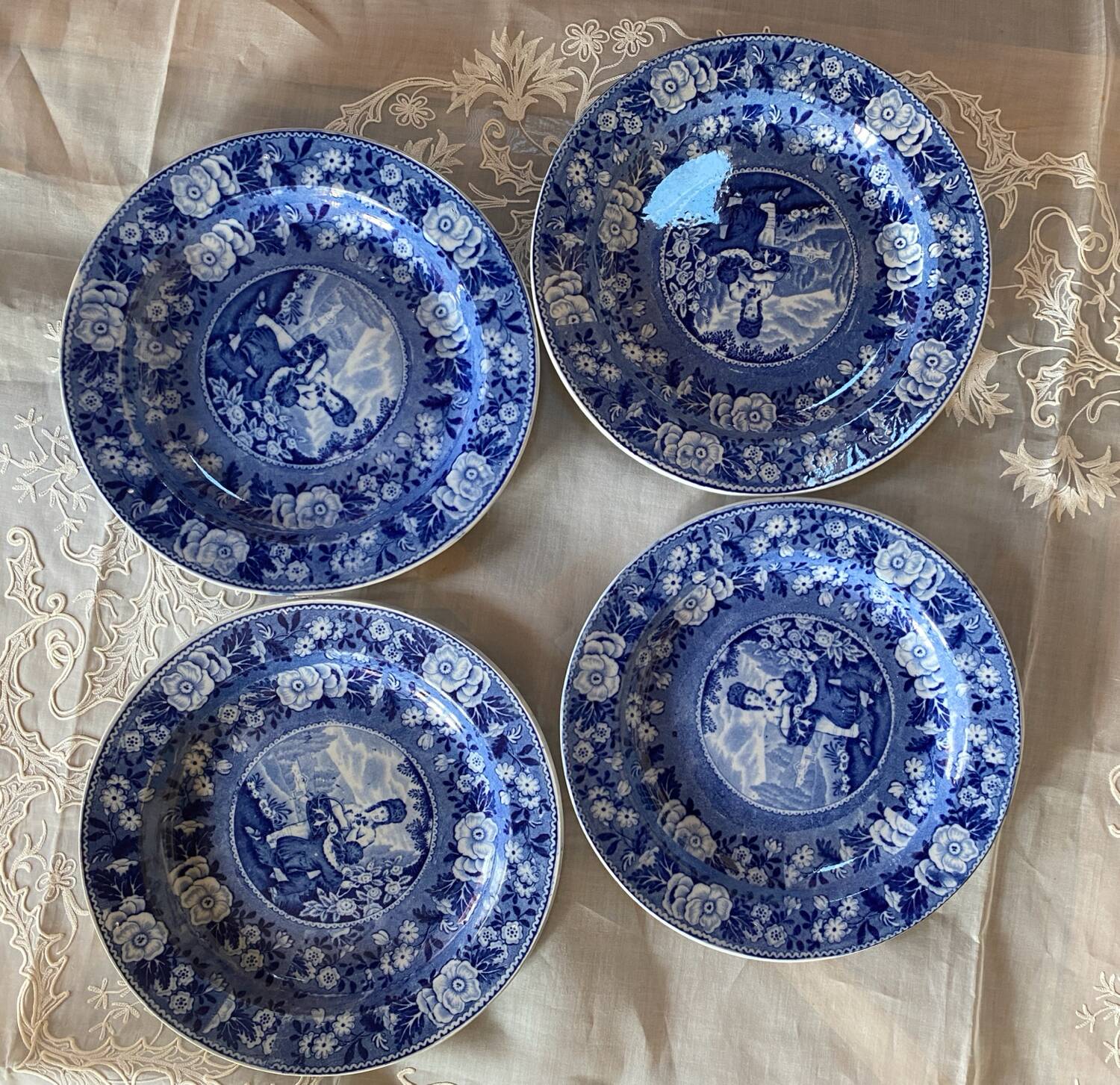 Set of 4 English flat plates from the mid-19th century.