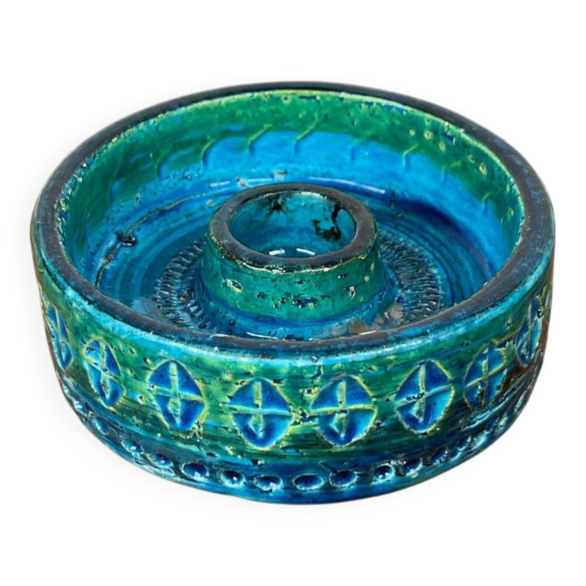 Mid-Century Modern Rimini Blu Pottery Candleholder by Aldo Londi for Bitossi, Italy, 1960s