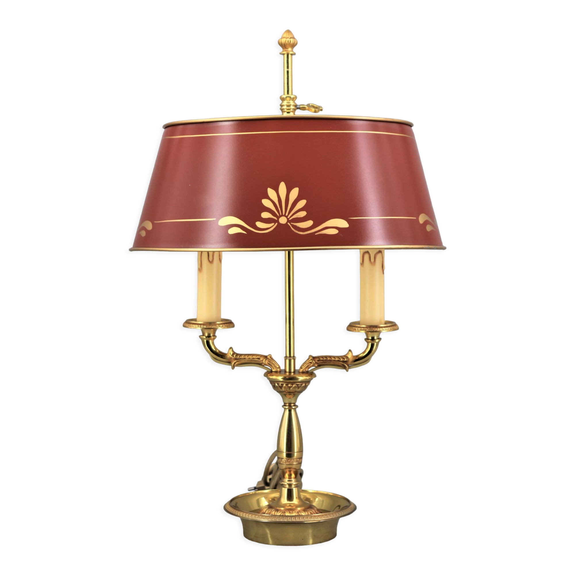 Empire style lamp two lights with oval lacquered lampshade "lucien gau"