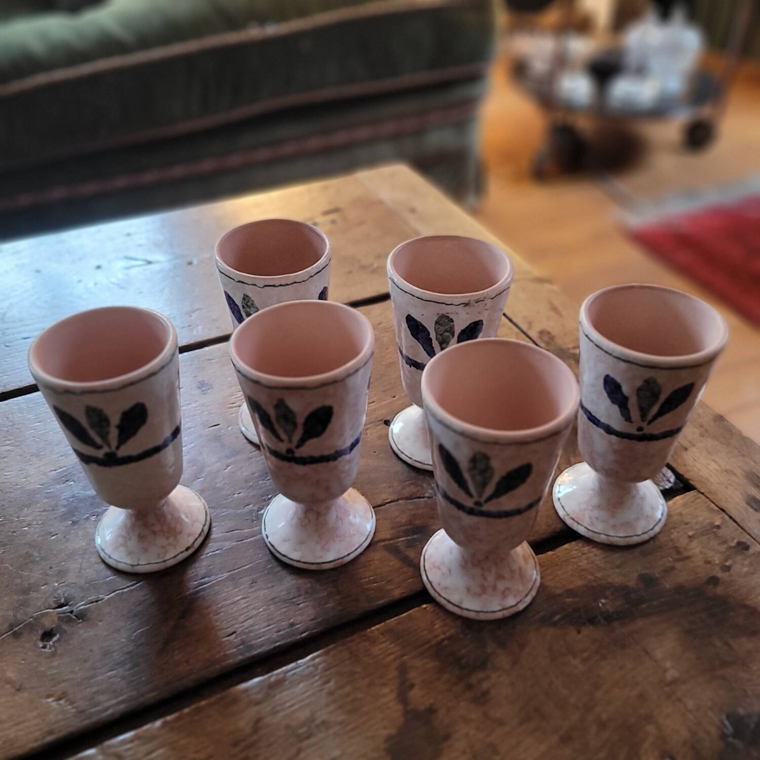 Set of 6 marbled earthenware mazagrans Salins 70's