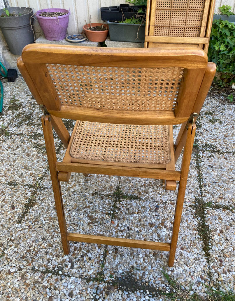 Lot de 3 chaises pliantes en bois et cannage