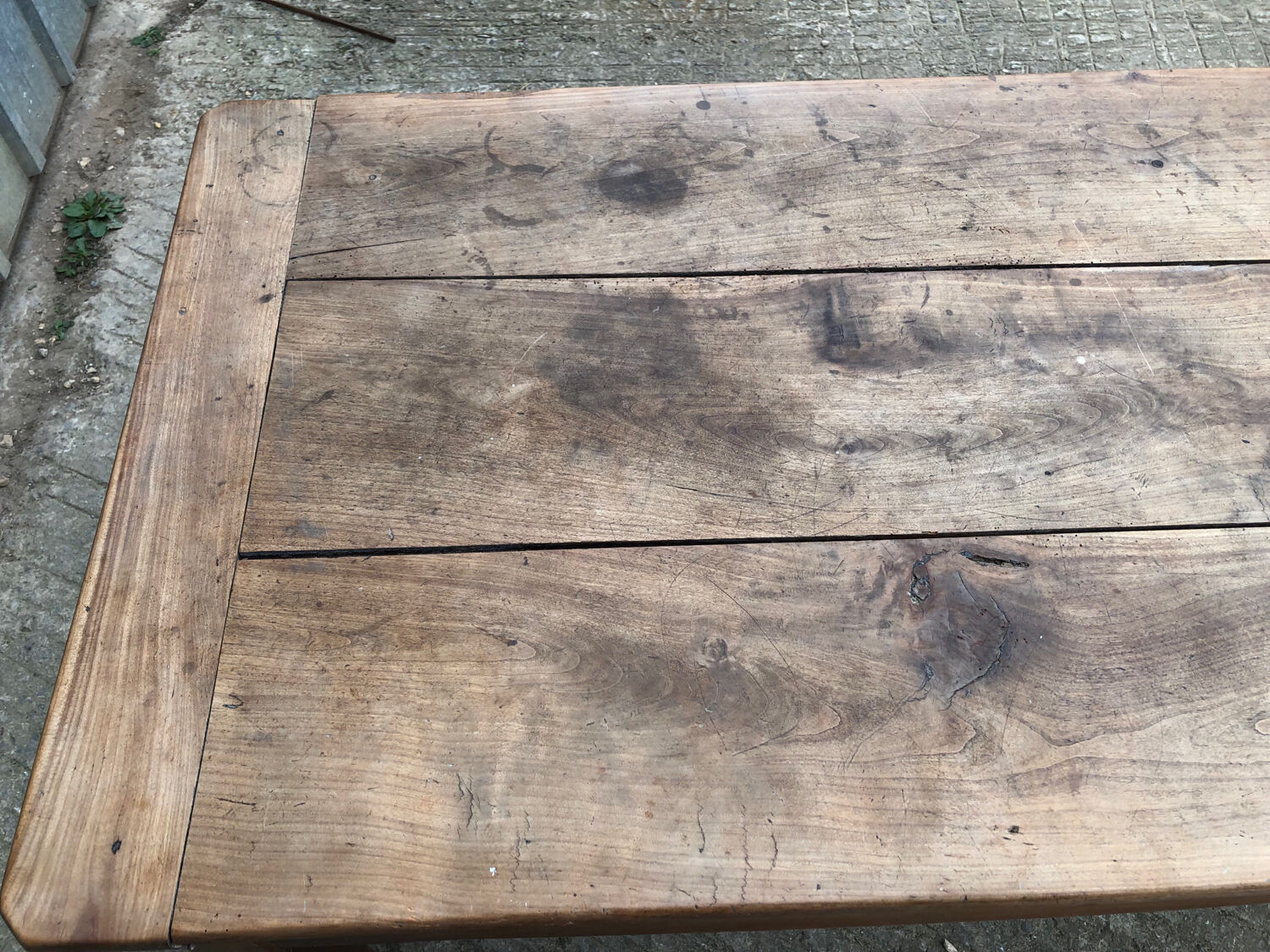 Antique cherry farmhouse table with 3 drawers