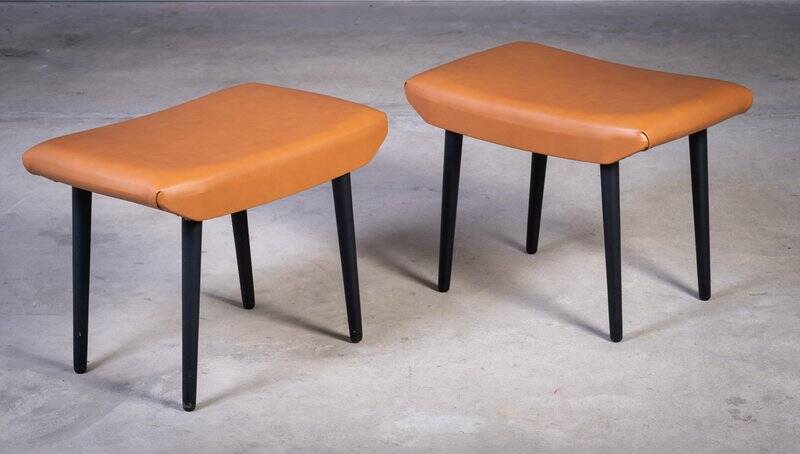 Cognac Leather Stools by Ølholm Møbelfabrik, 1960s, Set of 2