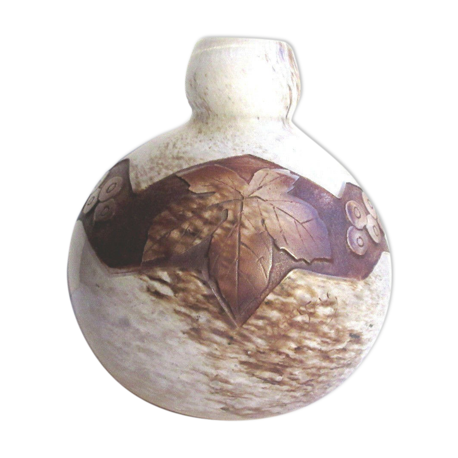 Art Deco ball vase signed Legras, acid-etched glass paste Vine decoration