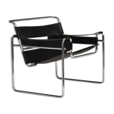 Chaise Wassily par Marcel Breuer en cuir noir 1970