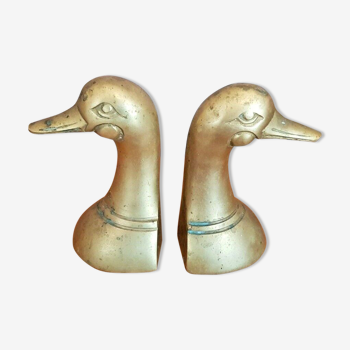 Delightful Pair of Vintage French Heavy Ornamental Brass Duck Bookends  3617