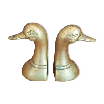 Delightful Pair of Vintage French Heavy Ornamental Brass Duck Bookends  3617