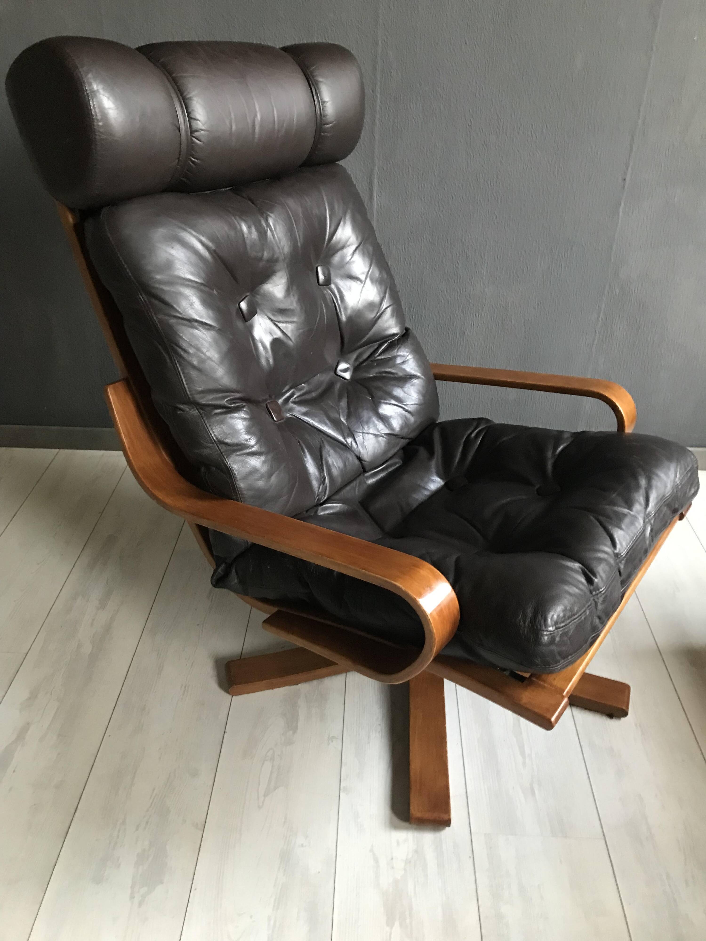 Fauteuil vintage en cuir danois des années 70