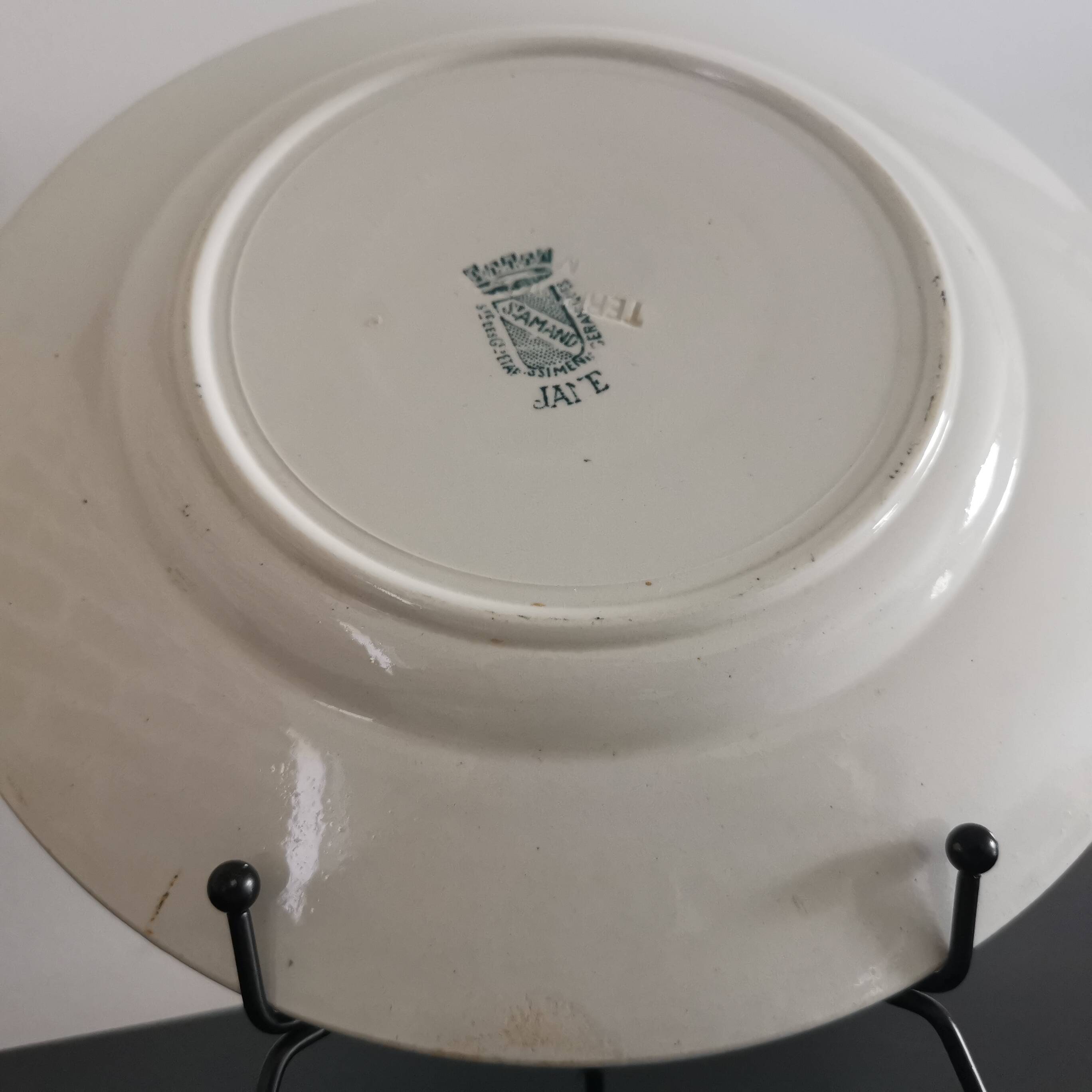 7 Jane model flat plates with dark green floral decoration Saint-Amand