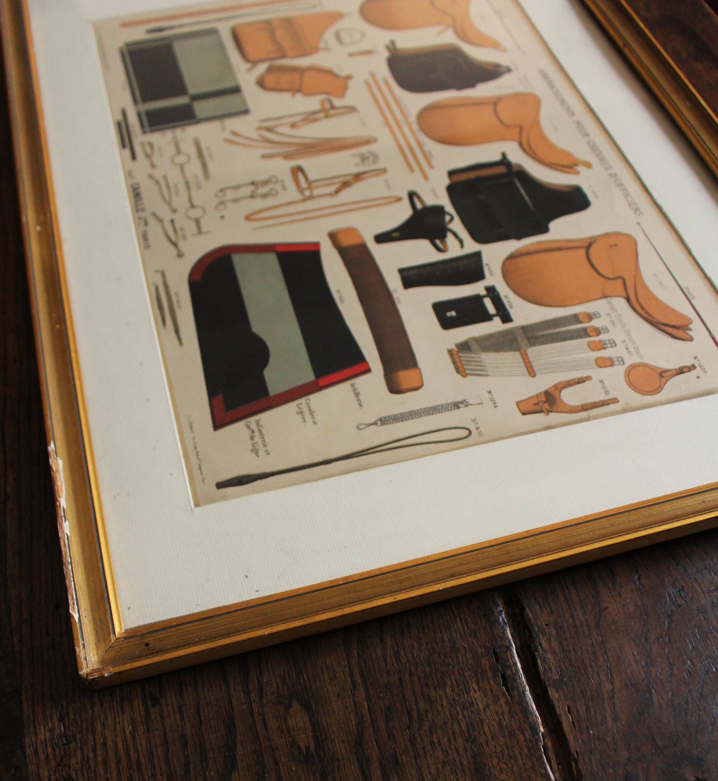 Framed lithograph "horse riding saddlery Alp Camille", late 20th century