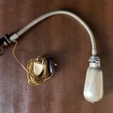 Old workshop lamp, silver metal, flexible, 1950