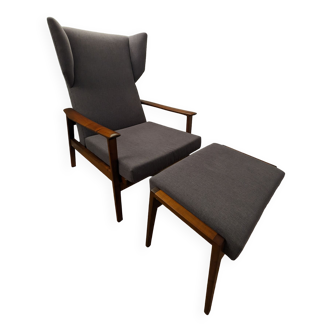 Scandinavian armchair with footrest 1950 vintage