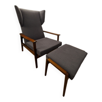 Fauteuil scandinave avec repose pied 1950 vintage