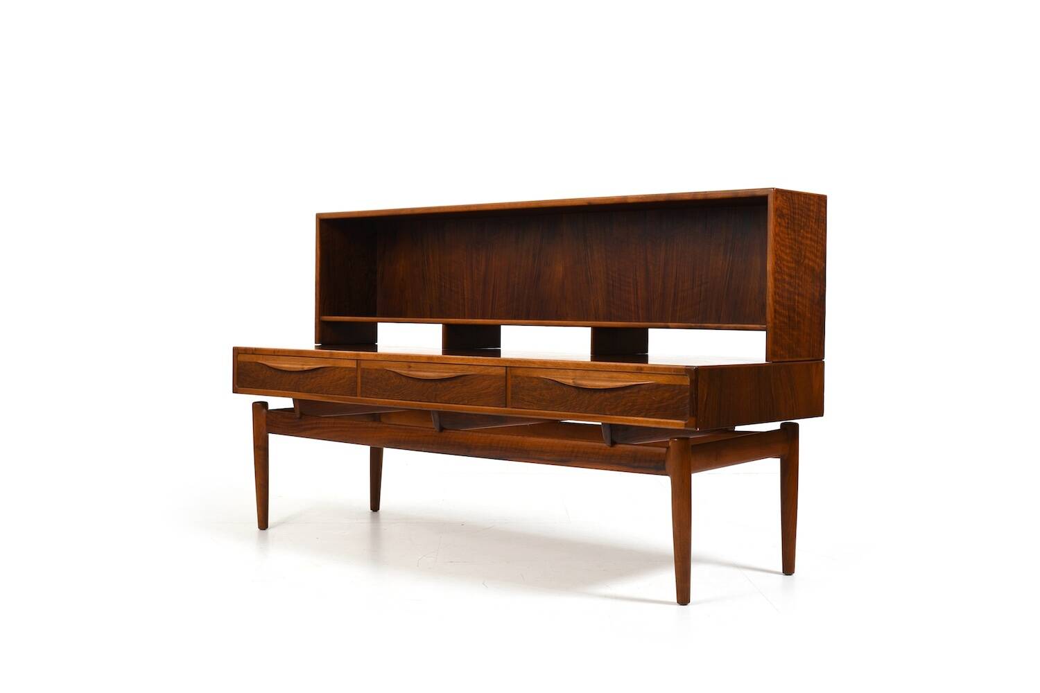 Kurt Østervig Low Walnut Sideboard with Bookcase Top 1950s