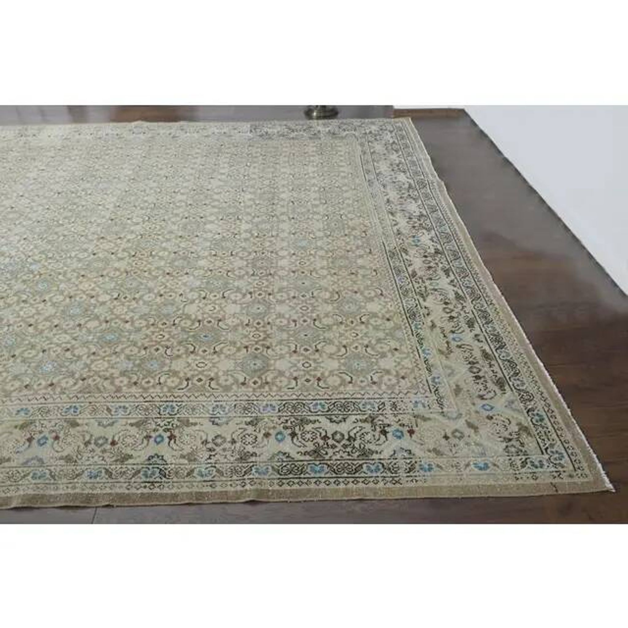 1970s Vintage Persian Handmade Wool Cotton Green Area Rug 295x400