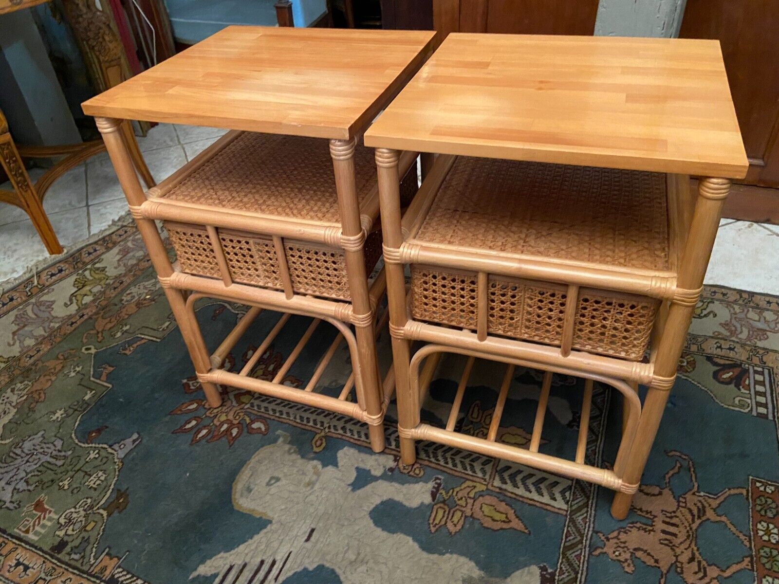 Pair of sofa ends rattan bedside tables