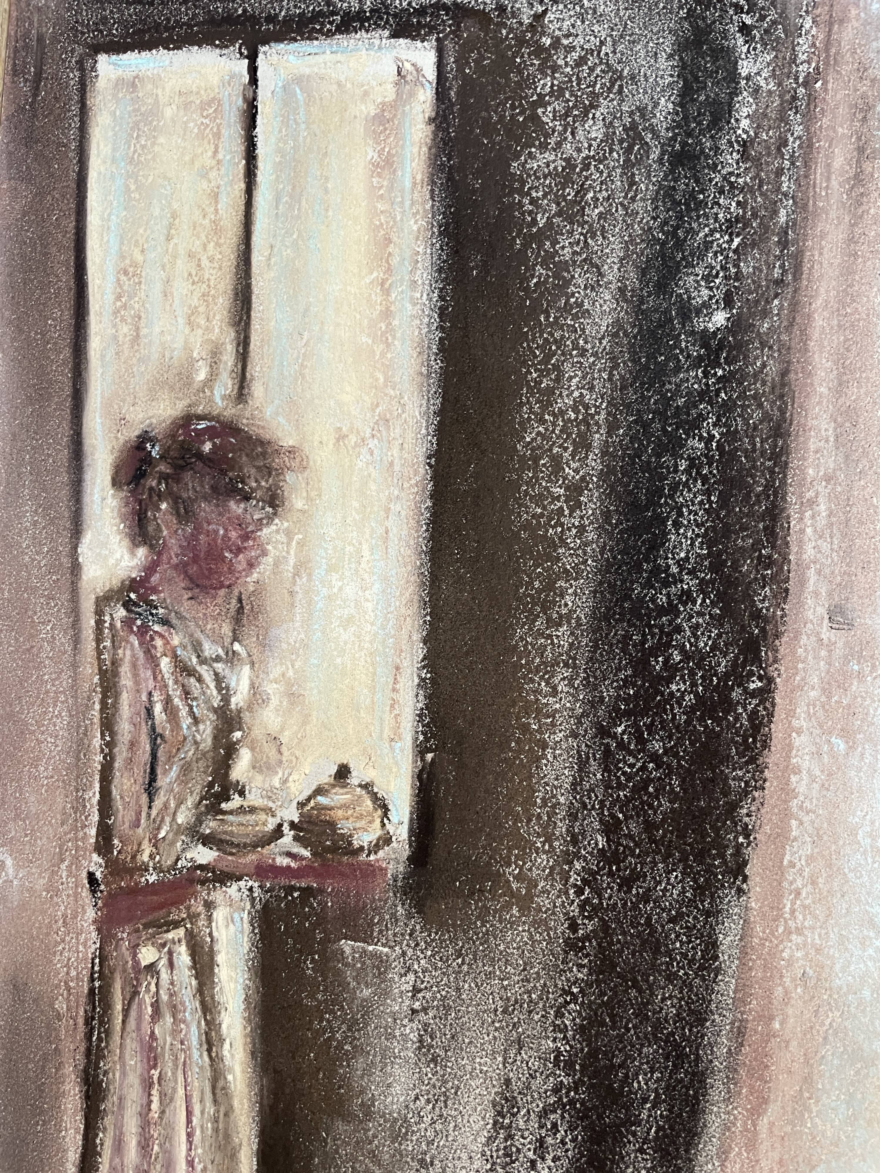 Signed pastel painting "Breakfast at Sunrise" approximately 30x21 cm on paper.