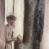 Signed pastel painting “breakfast at sunrise” dimensions approx. 30x21 cm on paper