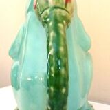 Frog pitcher, glazed ceramic, slipware, signed Athezza Franca