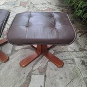 Lot de repose-pieds années 80 Skaï bois