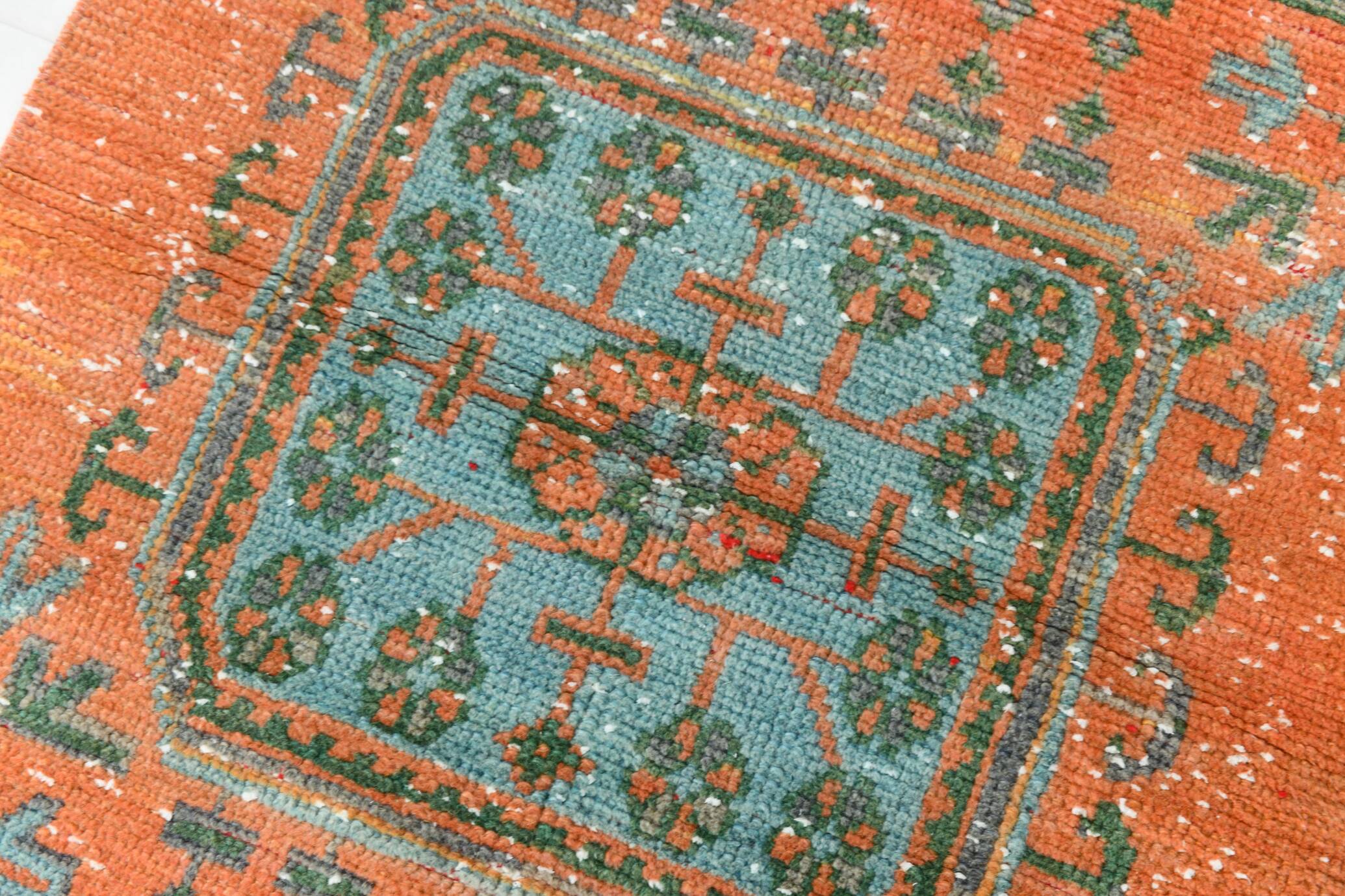 Tapis de couloir vintage antique orange corail, 74 x 334 cm