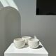 Trio of white ceramic cups D9cm