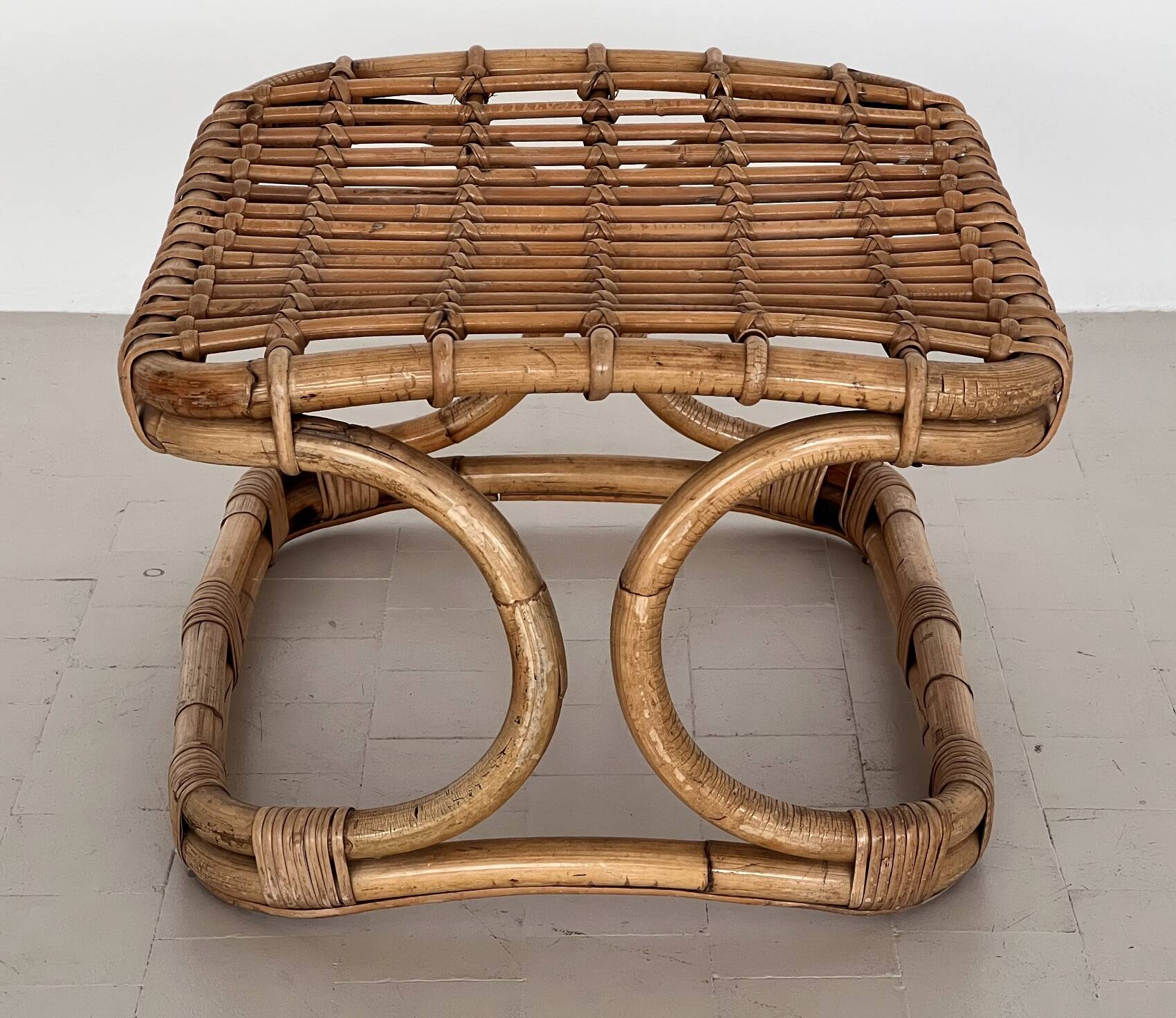 Italian Designer Stool in Bamboo Rattan, 1960s